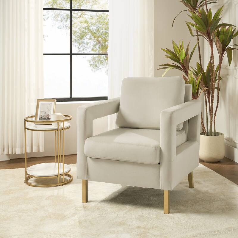 Valentina Comfy Accent Armchair with Golden Metal Legs and Removable Cushions by HULALA HOME