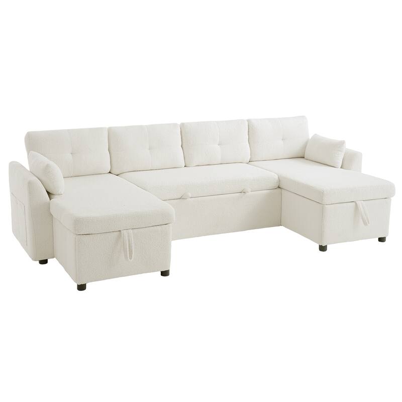 Oversized U-shaped Sectional Sofa with USB Ports, Dual Storage Chaise Lounges Sofa with Pull-out Bed Convertible Sleeper Sofa