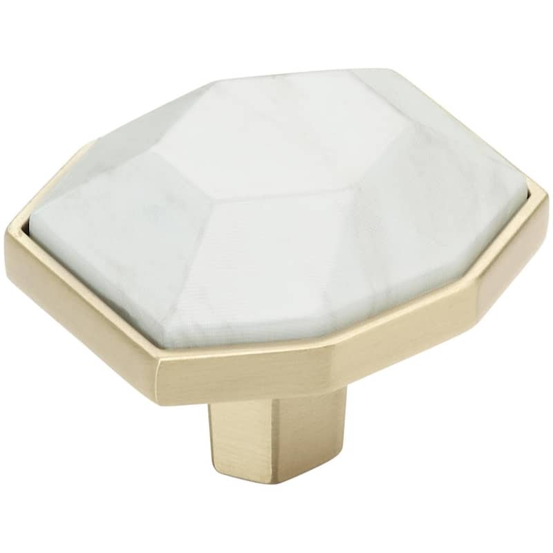 Amerock BP36638 Carrione 1-3/8" Geometric Cabinet Knob - Marble White / Golden Champagne