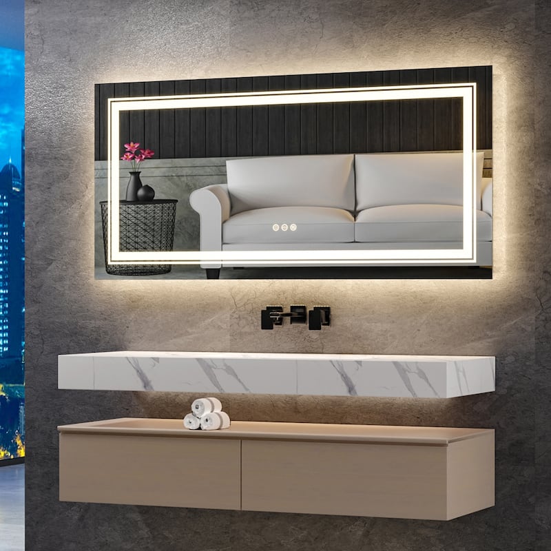 Large Rectangular Frameless Aluminum Back LED Wall Bathroom Vanity Mirror - 40 in.W x24 in.H