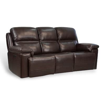 Sophisticated Brown Leather Power Reclining Sofa with Adjustable Headrest and Charging Capability