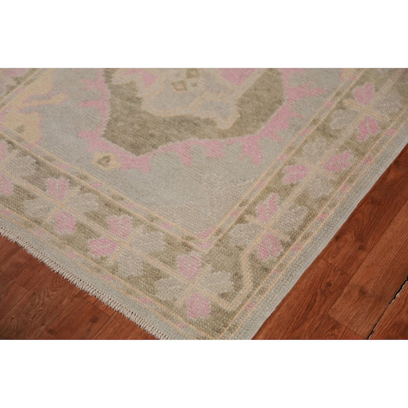 Hand Knotted Oriental 100% Wool Carpet Transitional Geometric Greys & Charcoal Oushak Runner Rug - 12' 11'' X 3' 5''