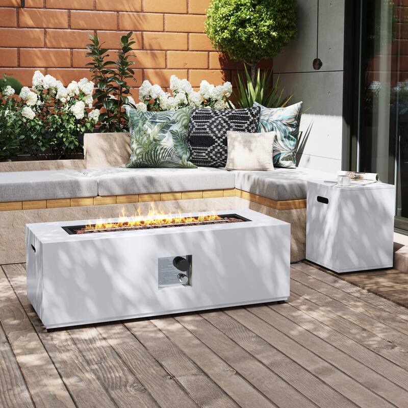 Patio Watcher Outdoor 42in. Iron Fire Pit Table with Propane Tank Cover - WHITE