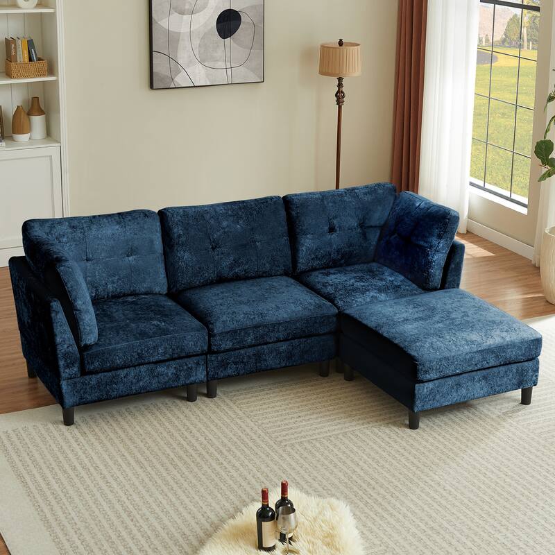 99.41" Chenille High Armrest L Shaped Sofa