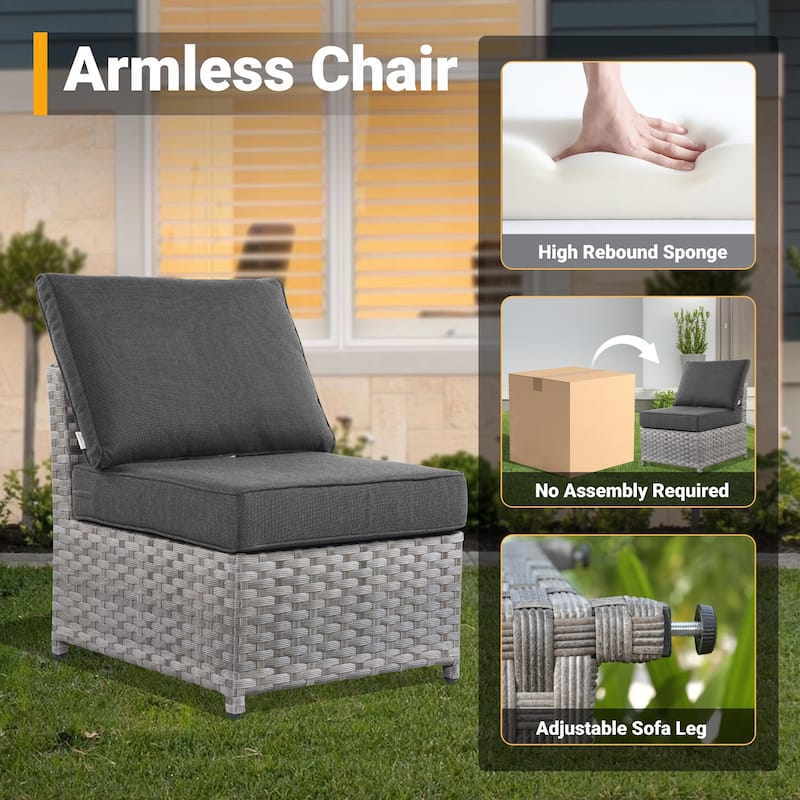 HOOOWOOO 10-piece Grey Wicker Patio Outdoor Furniture Set with Fire Pit