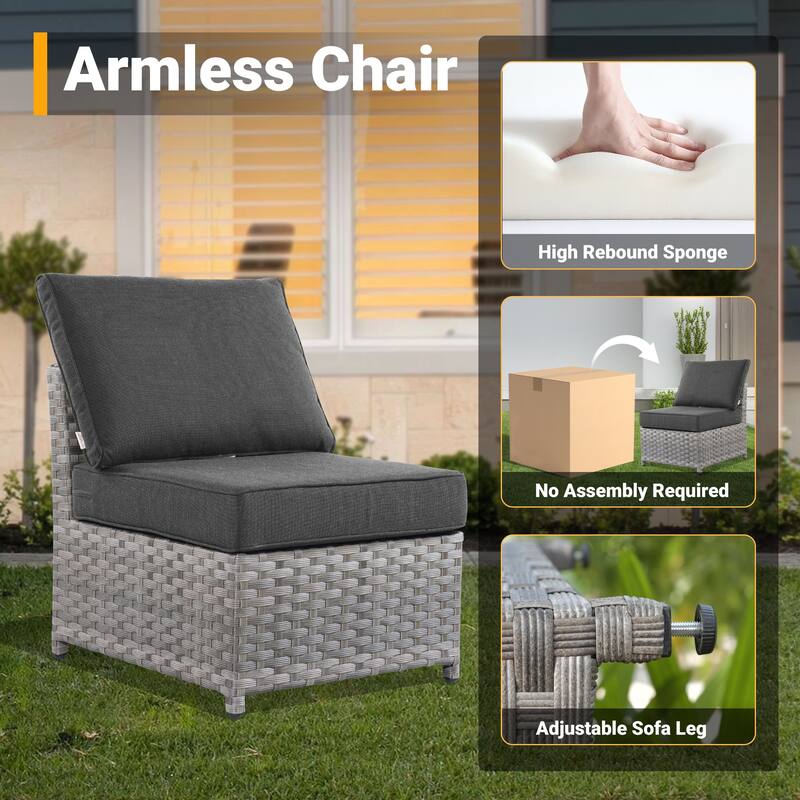 HOOOWOOO 13-piece Grey Wicker Rattan Patio Outdoor Sectional Set with Fire Pit