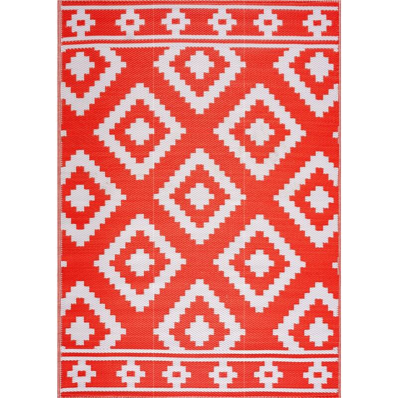 Playa Rug Outdoor Recycled Reversible Plastic Folded Mat/Rug Milan Collection Lightweight & Weather, Water and UV Resistant - 6'x9' - Orange&White