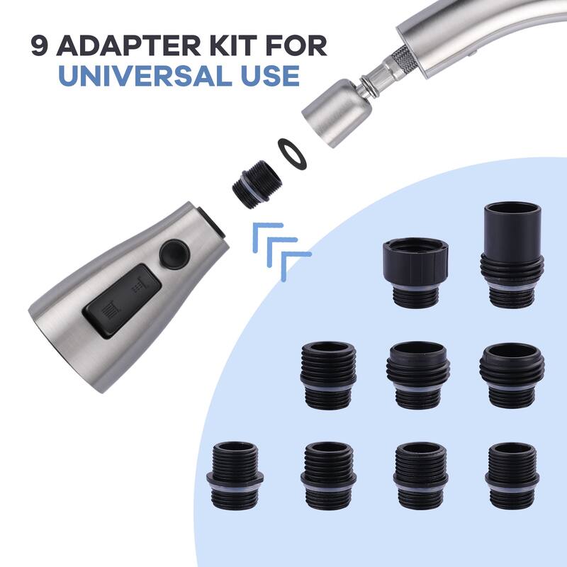 WOWOW 3-Function Pull Down Kitchen Faucets Spray Head with 9-Adapters