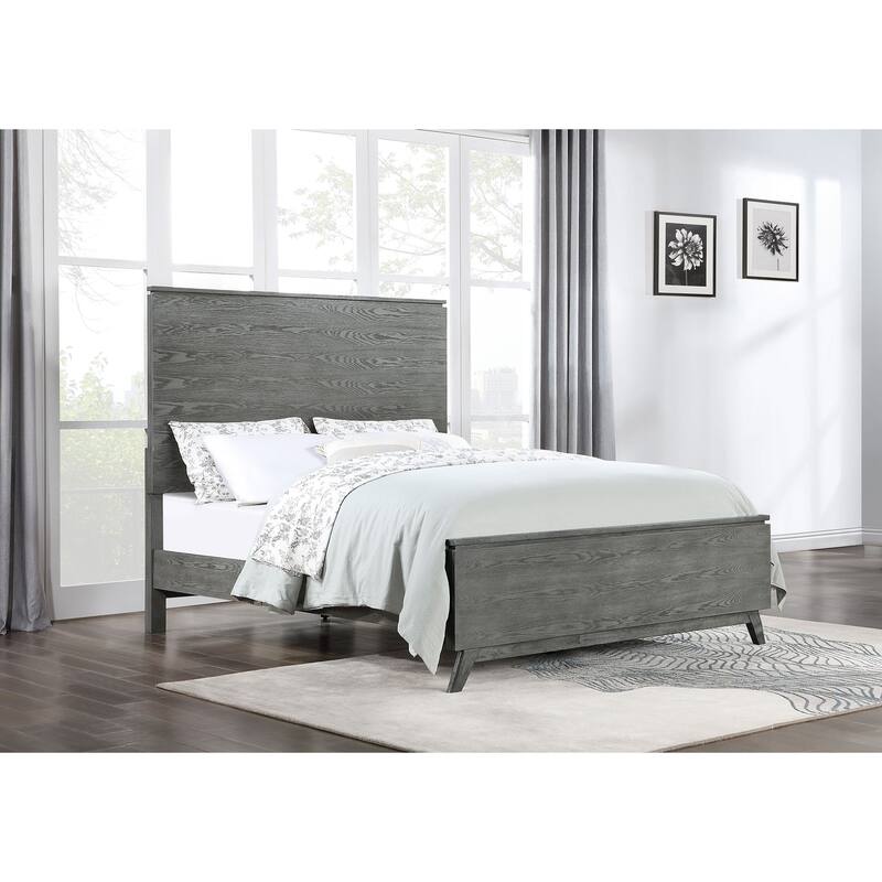 Nathan Mid-Century Modern Wood Panel Bed Grey