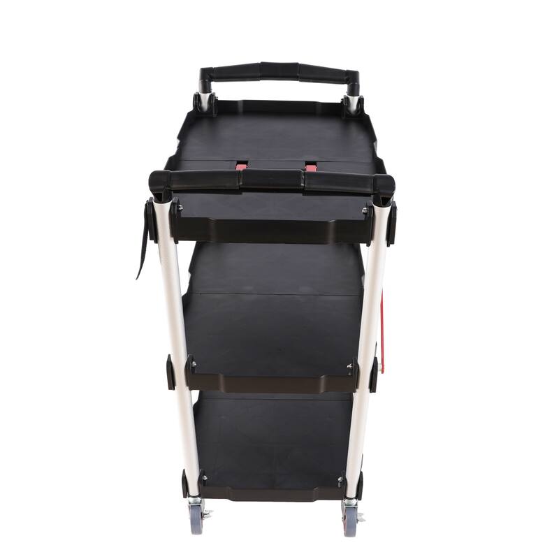 Folding Service Car With Wheels, Three-layer Practical Trolley, Folding Storage Cart, No Assembly Required