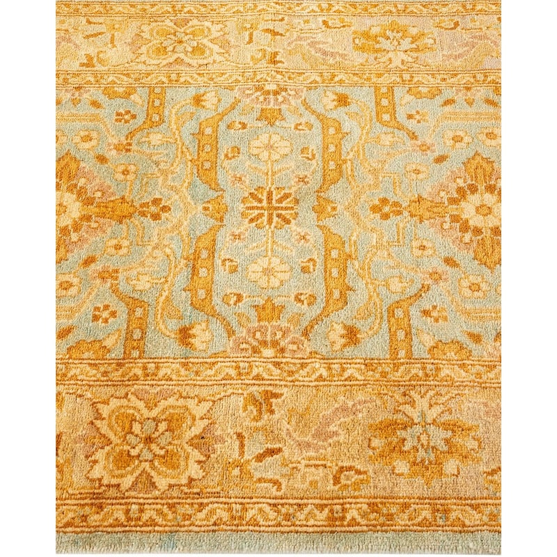 Overton Hand Knotted Wool Vintage Inspired Traditional Ottoman Blue Runner Rug - 2' 5" x 12' 5"