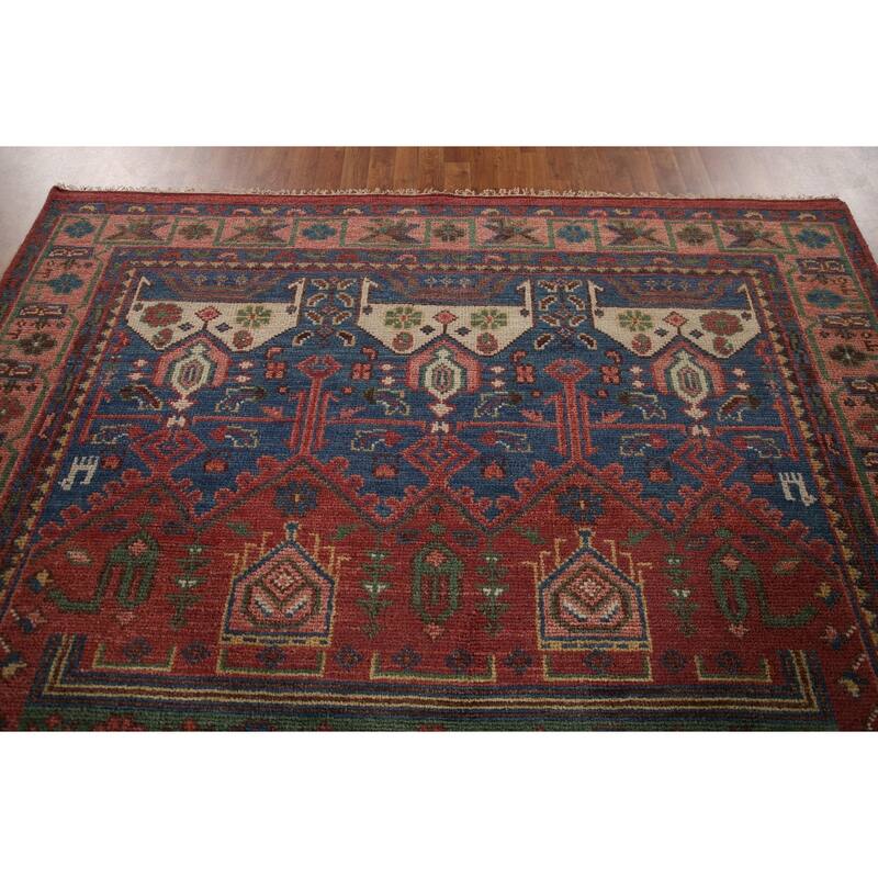 Geometric Red Sirjan Oriental Area Rug Handmade Wool Carpet - 7'11"x 9'11"