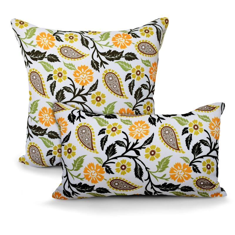 Decorative Indoor/Outdoor Weatherproof Lumbar Throw Pillows with Inserts (Set of 2) -12x20 - 18x18 Inches - Orange