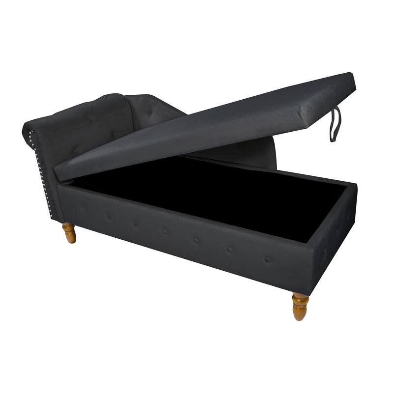 Chaise Lounge Indoor,Lounge Chair with Storage & Pillow,Upholstered Rolled Arm Chase Lounge for Sleeping with Nailhead Trim