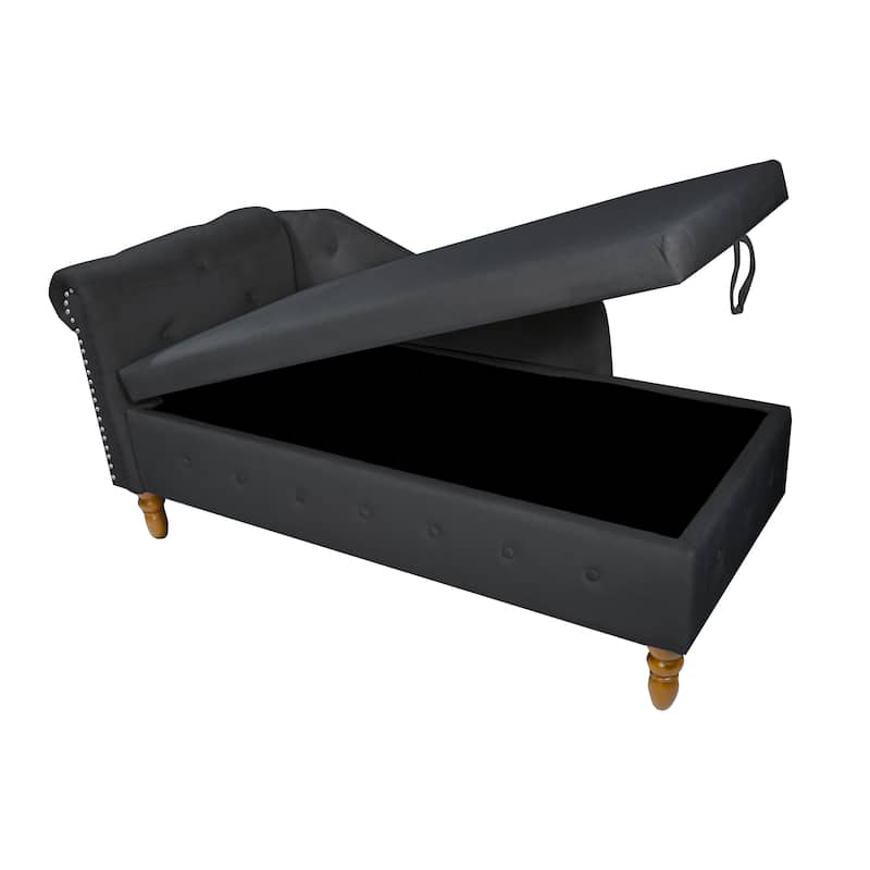 Kimberly Velvet Chaise Lounge with Storage and Pillow by GDFStudio - 58.26"L x27.9"W x 28.3"H