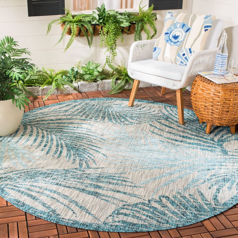 SAFAVIEH Courtyard Deana Indoor/ Outdoor Waterproof Patio Backyard Rug - 6'7" x 6'7" Round - Grey/Aqua