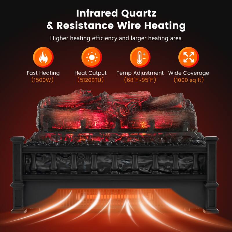 Gymax 20'' Infrared Quartz Electric Fireplace Heater W/ Pinewood Ember
