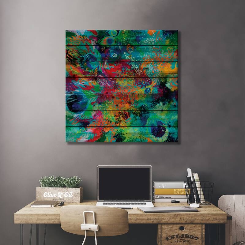 Rainbow In Latin Print On Wood by Iris Scott - Multi-Color