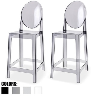 Smoke 25" Counter Height Bar Stools with Back – Stackable Transparent Plastic Chairs for Kitchen, Bar, or Outdoor – Set of 2