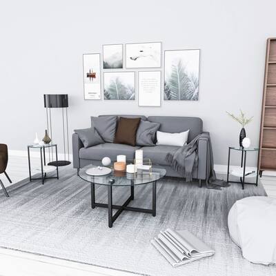 Round Glass Coffee Table Modern Simple Side Center Table Living Room