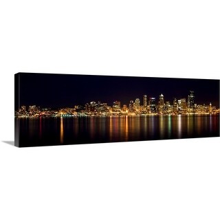 "Seattle city skyline at night with reflection" Canvas Wall Art - Bed ...