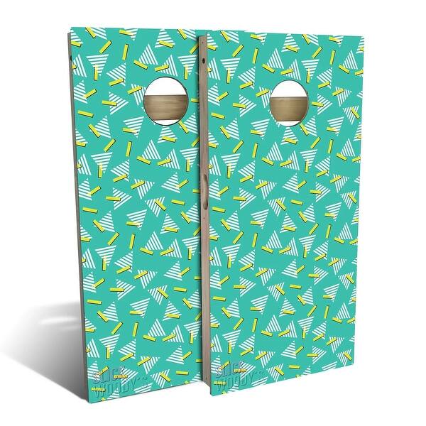 slide 2 of 8, 80s Teal Outdoor Cornhole Board Set