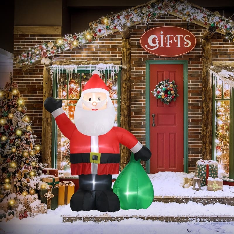 6 FT Lighted Christmas Santa Claus with Large Gift BagInflatable Decoration