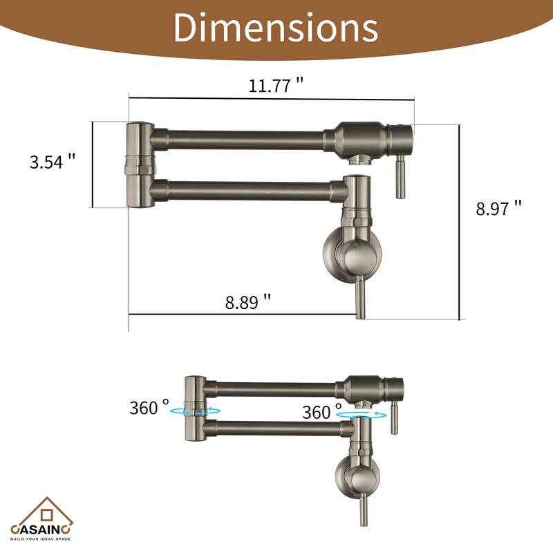 1.8 GPM Wall Mounted Mount Pot Filler Kitchen Faucet