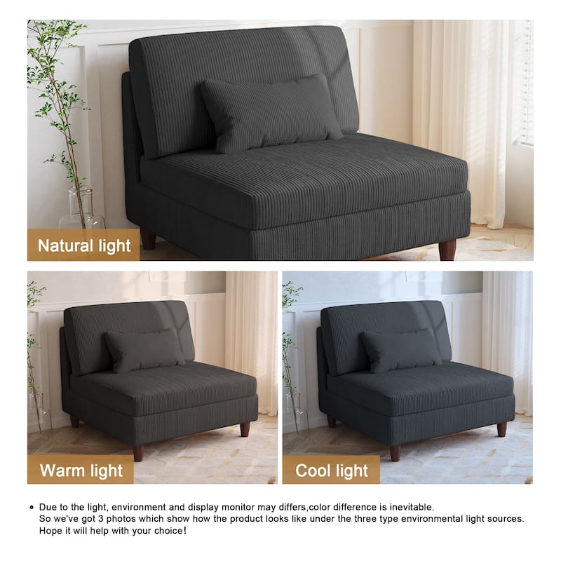 Corduroy Accent Chair with Ottoman Modular Couch Sectional Sofa