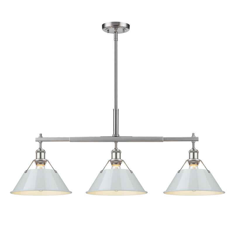 Orwell 3-Light Linear Pendant in Pewter with Dusky Blue - Silver