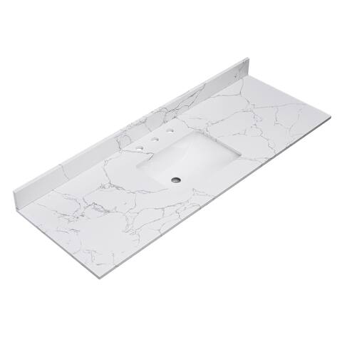 PROOX Bath Vanity Cultured Marble Counter Top Rectangle Porcelian Sink