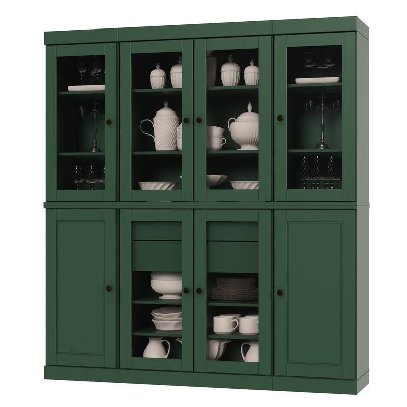 100% Solid Wood Kitchen China Pantry Buffet with Glass or Solid Wood Doors and 2-Drawer Kit by Palace Imports - 65" x 71.5"