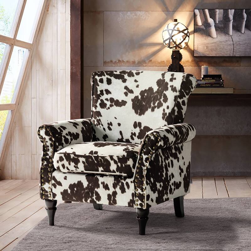 Nyctelius Nailhead Trim Traditional Accent Armchair with Rolled Arms by HULALA HOME - COWHIDE