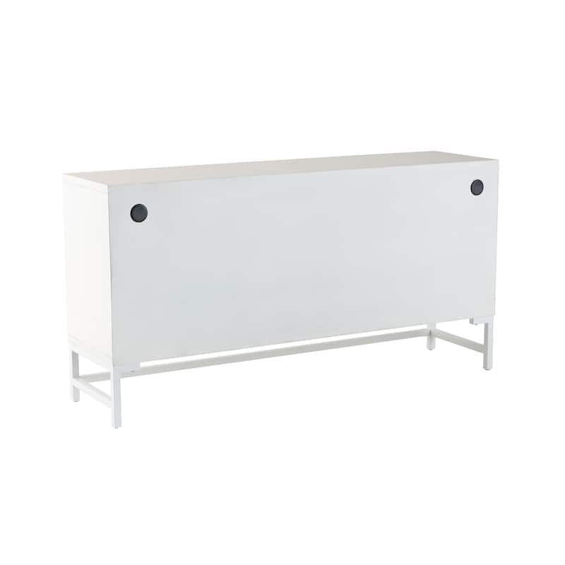 Wooden 4 Door Sideboard with Brown Woven Rattan Doors and Metal Base - White - Roche River Decor - 16"W x 60"L x 31"H