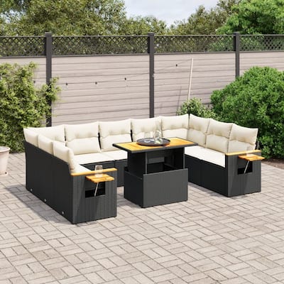 vidaXL Patio Sofa Set with Cushions Outdoor Furniture 11 Piece Poly Rattan - 21.7 x 39.4 x 28.7 in