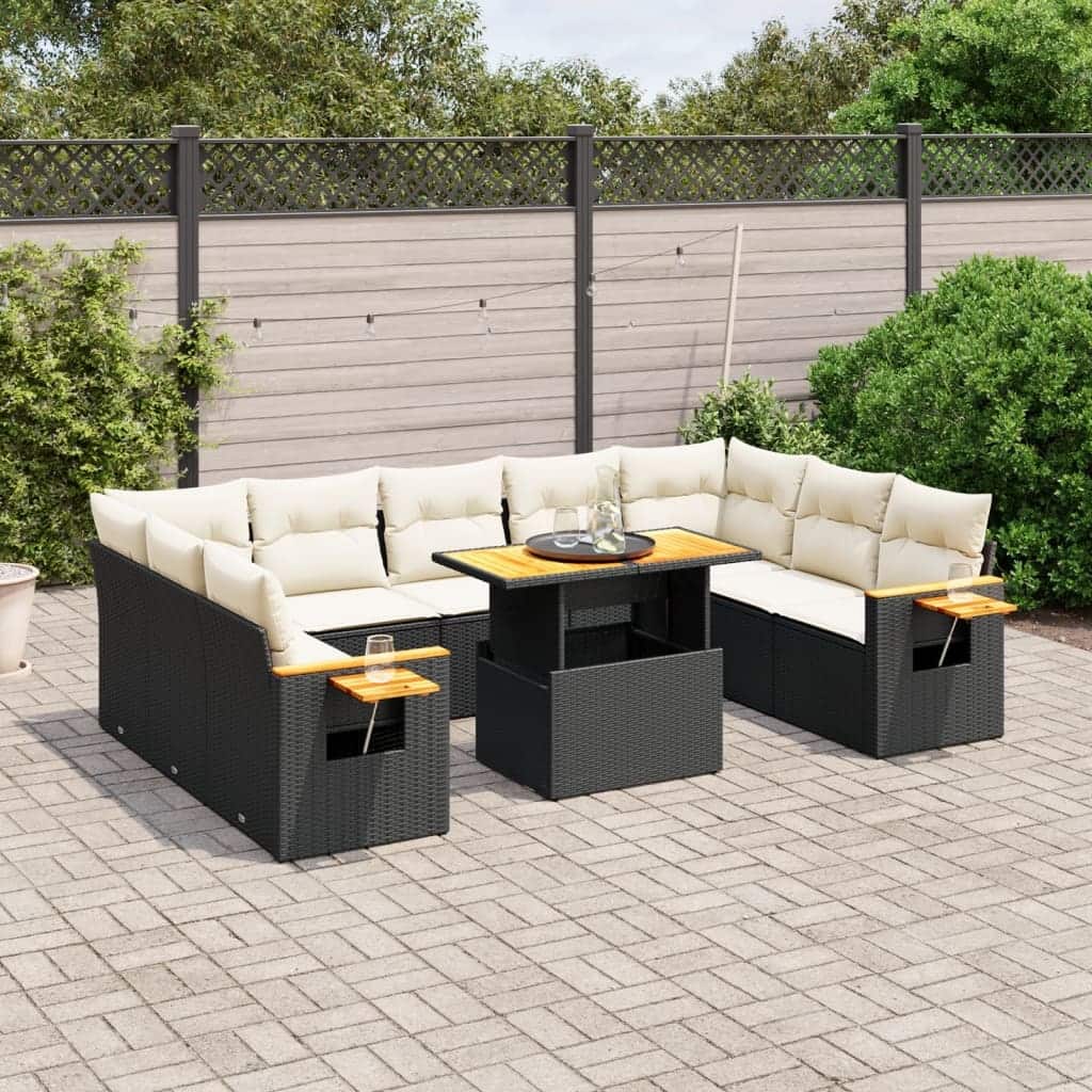 vidaXL Patio Sofa Set with Cushions Outdoor Furniture 11 Piece Poly Rattan - 21.7 x 39.4 x 28.7 in
