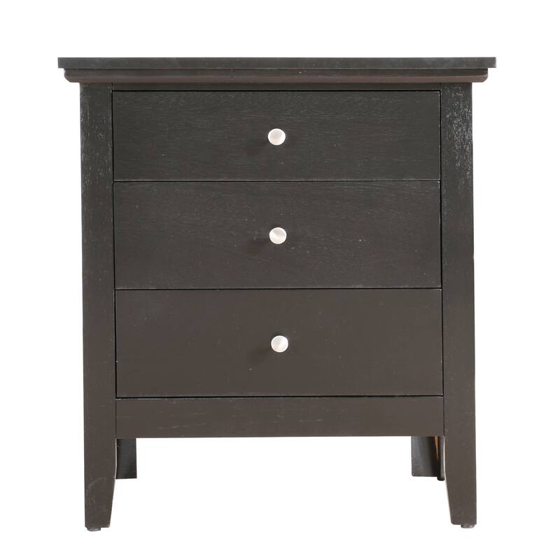 Black Nightstand 26x24x18 with Three Spacious Drawers, Compact Bedside Table for Bedroom Storage and Sleek Contemporary Look