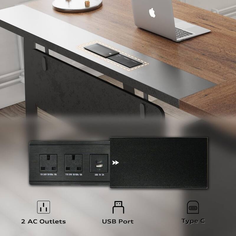 62.99" L-Shaped Executive Desk with Sliding Barn Door Storage Shelves Built-In USB Outlet