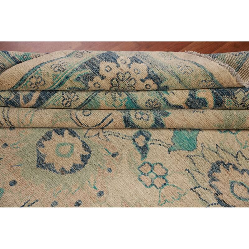 Geometric Vegetable Dye Floral Oushak Turkish Rug Handmade Wool Carpet - 9'4"x 12'2"