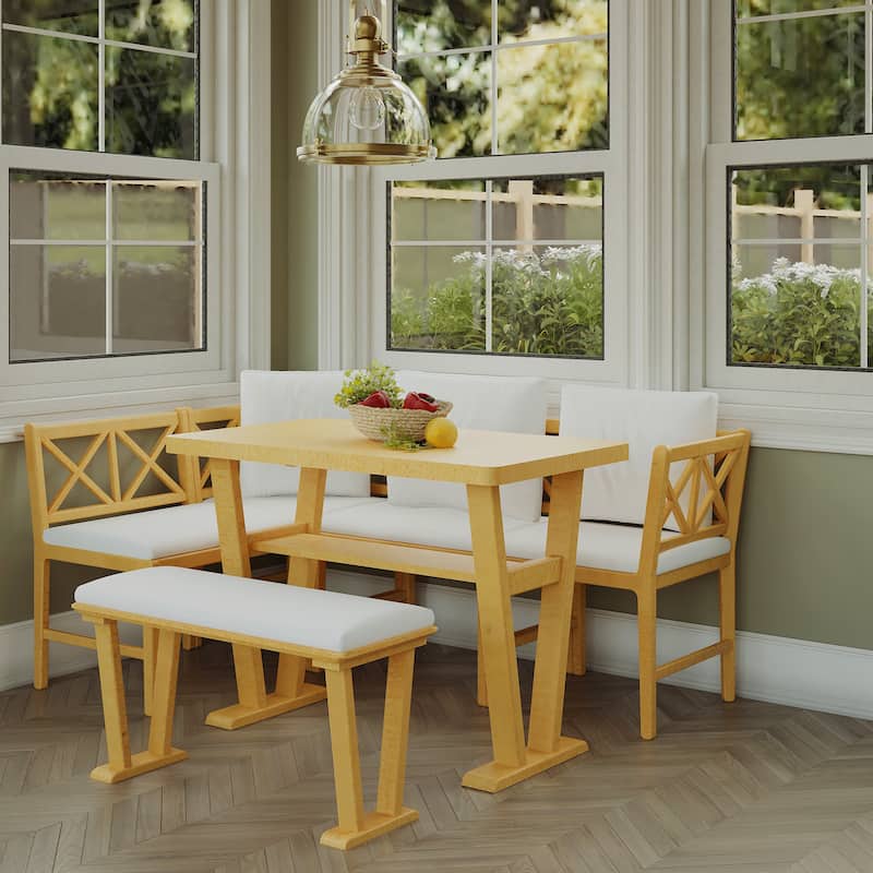 Solid Wood Dining Room Table Set for 6, Space Saving High Top Corner Dining Table with Bench and Chairs (6 Piece)