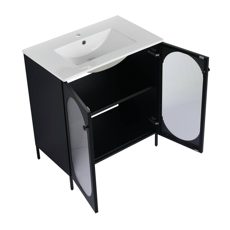 30-Inch Bathroom Vanity Cabinet with Cold-Rolled Steel Body and Dual Handles in Black and Gold - 30in L