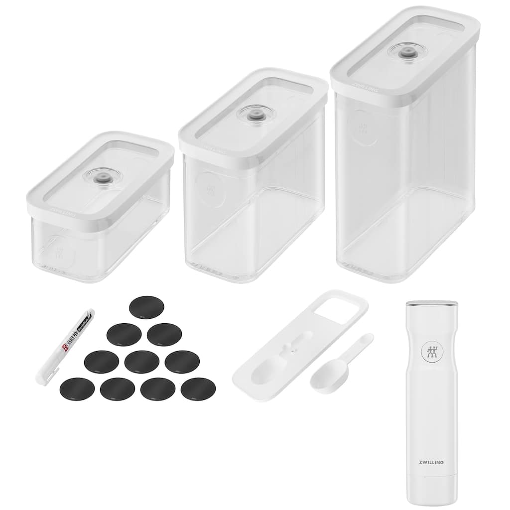 ZWILLING Fresh & Save Cube Box Starter Set, 5-pc, Plastic, Airtight Dry Food Container, Medium Cube Set with Pump - Clear - 5-pc