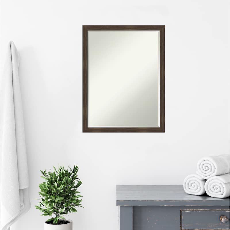 Woodgrain Stripe Half-Inch-Bevel Wood Framed Bathroom Vanity Wall Mirror - Glass Size 18x24