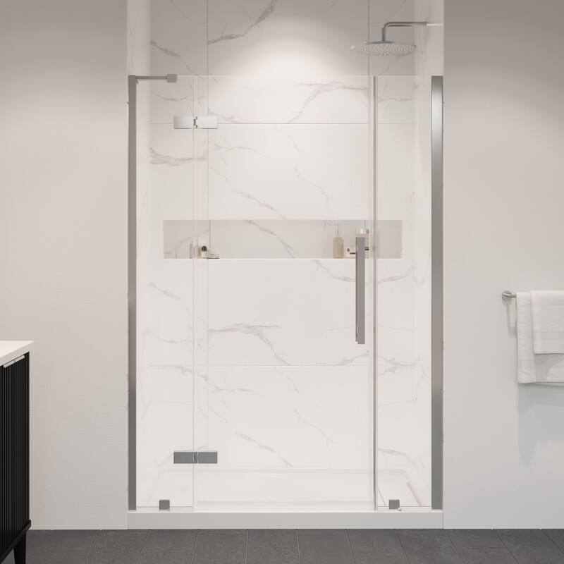 OVE Tampa Alcove Frameless Pivot Hinge Shower Door Kit with Base Pan, 2025
