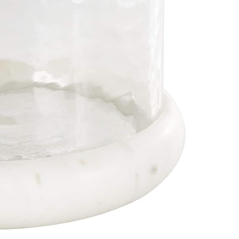 Glass Pillar Candle Holder with White Marble Base - Clear - Roche River Decor