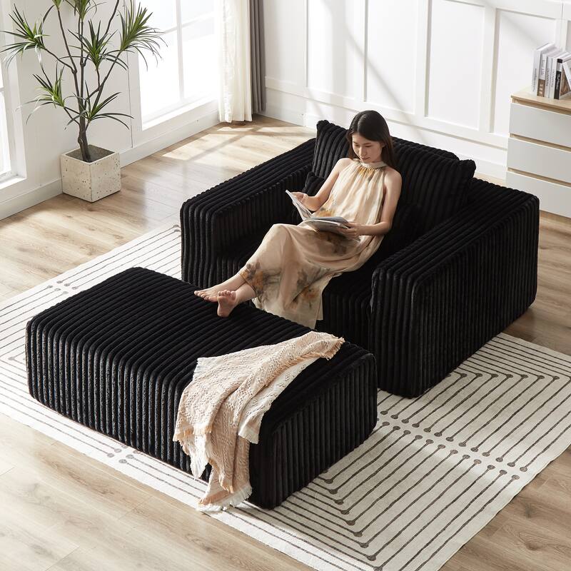 75-Inch Plush Corduroy Fabric Sofa Set with Removable Footrest for Livingroom Fluffy Modular Sleeper Sofa Chair