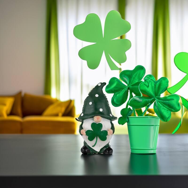Shamrock Gnome St. Patrick's Day Outdoor Garden Statue - 7.75"