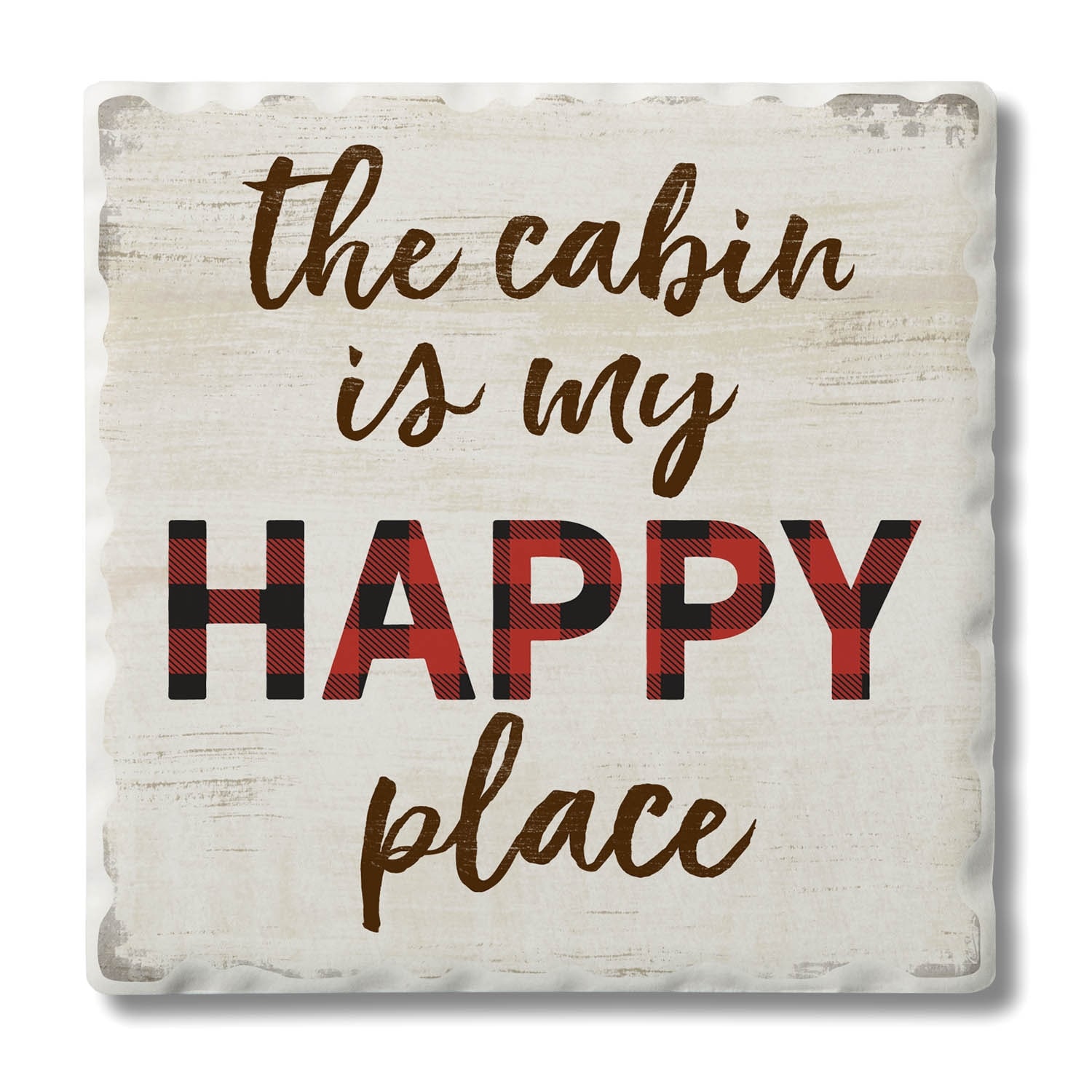 Counterart Absorbent Stone Coasters - Cabin Is Happy Place - Set of 4 - 4x4x227