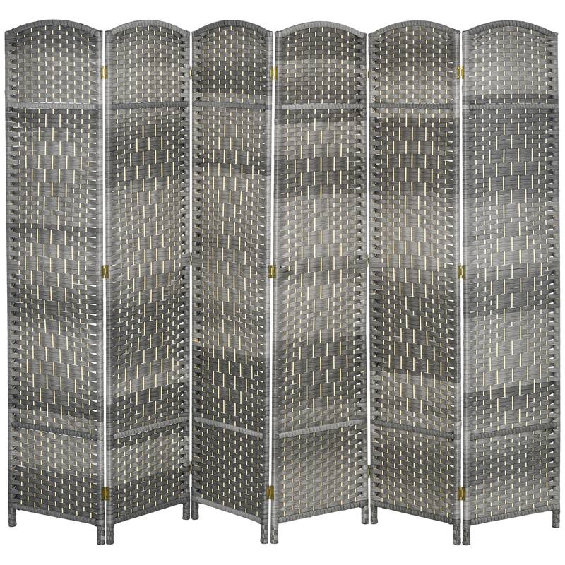 6 Panel Room Divider, 6' Tall Folding Privacy Screen, Hand-Woven Freestanding Wall Partition for Home Office, Bedroom