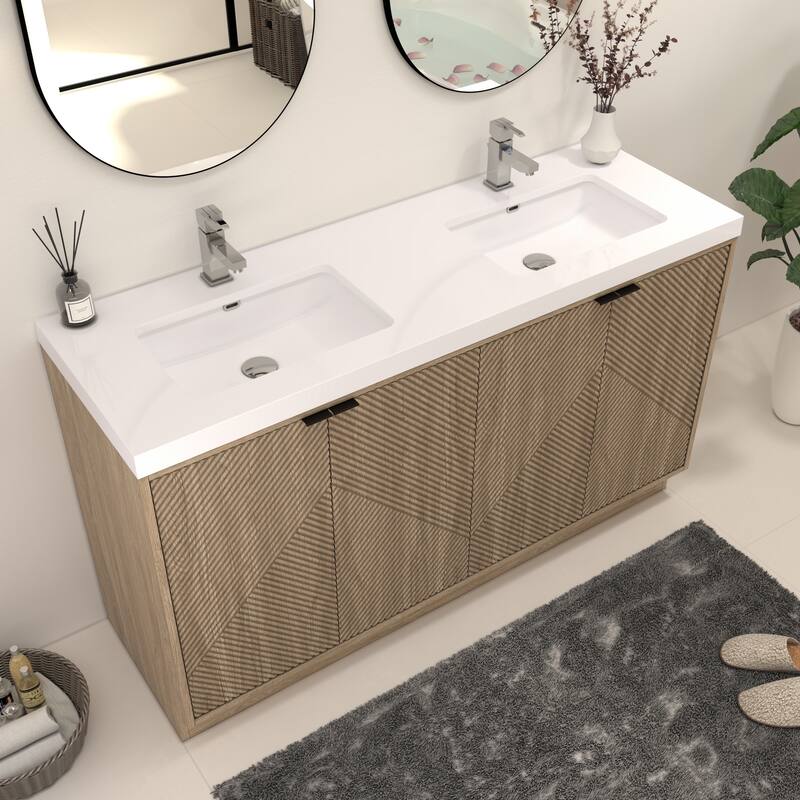 Milano 60" Freestanding Bathroom Vanity with Double White Acrylic Sink